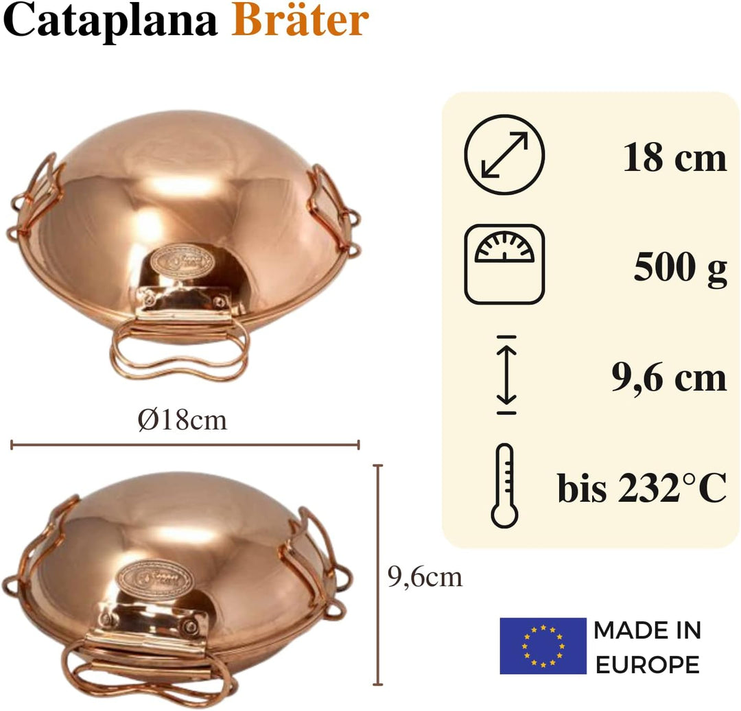 CopperGarden® Cataplana Bräter aus handverzinntem glattem Kupfer mit ca 18 cm Durchmesser I Portugie