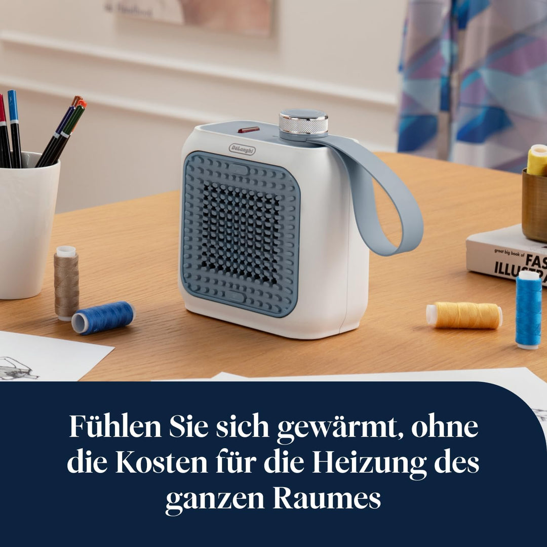De'Longhi Capsule Desk Keramik-Heizlüfter HFX10B03.LB, leiser Mini-Schnellheizer, ausrichtbarem Gitt
