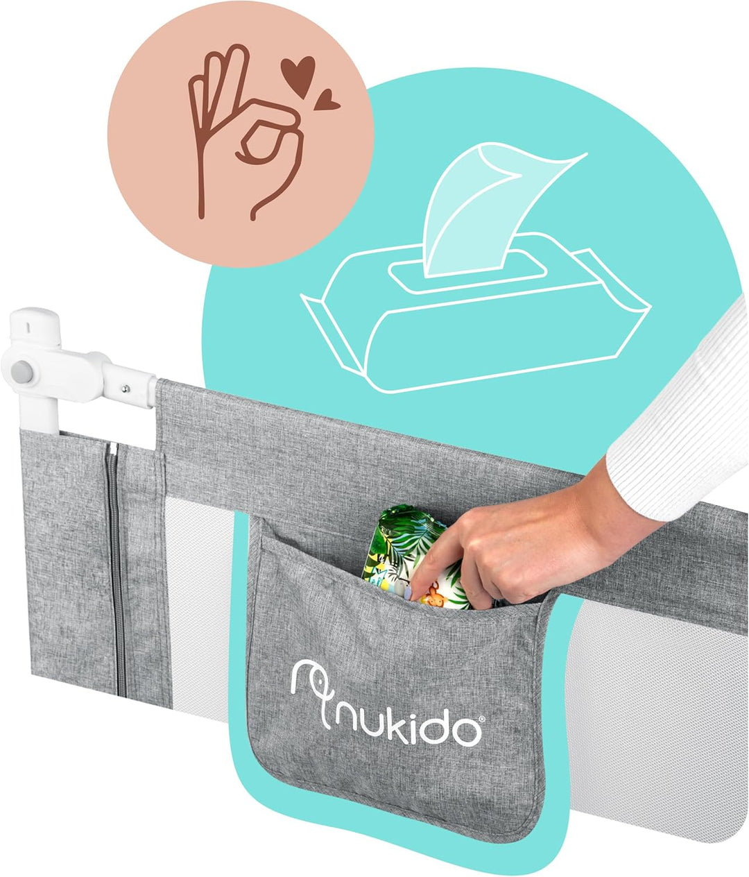 Nukido Rausfallschutz Bett - Bettschutzgitter mit Tasche SafetyBelt - Klappbar Waschbar - 160 cm - G