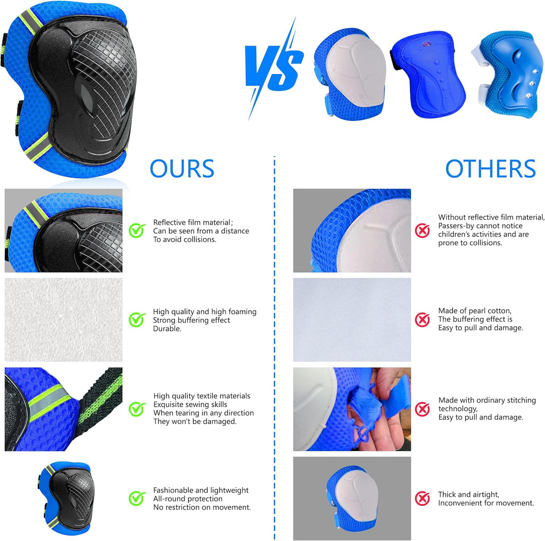 FAYITING Kinder-Schutzausrüstung, 7-in-1-Helm-Set, Knie Handgelenk und Ellbogenschützer für Skateboa