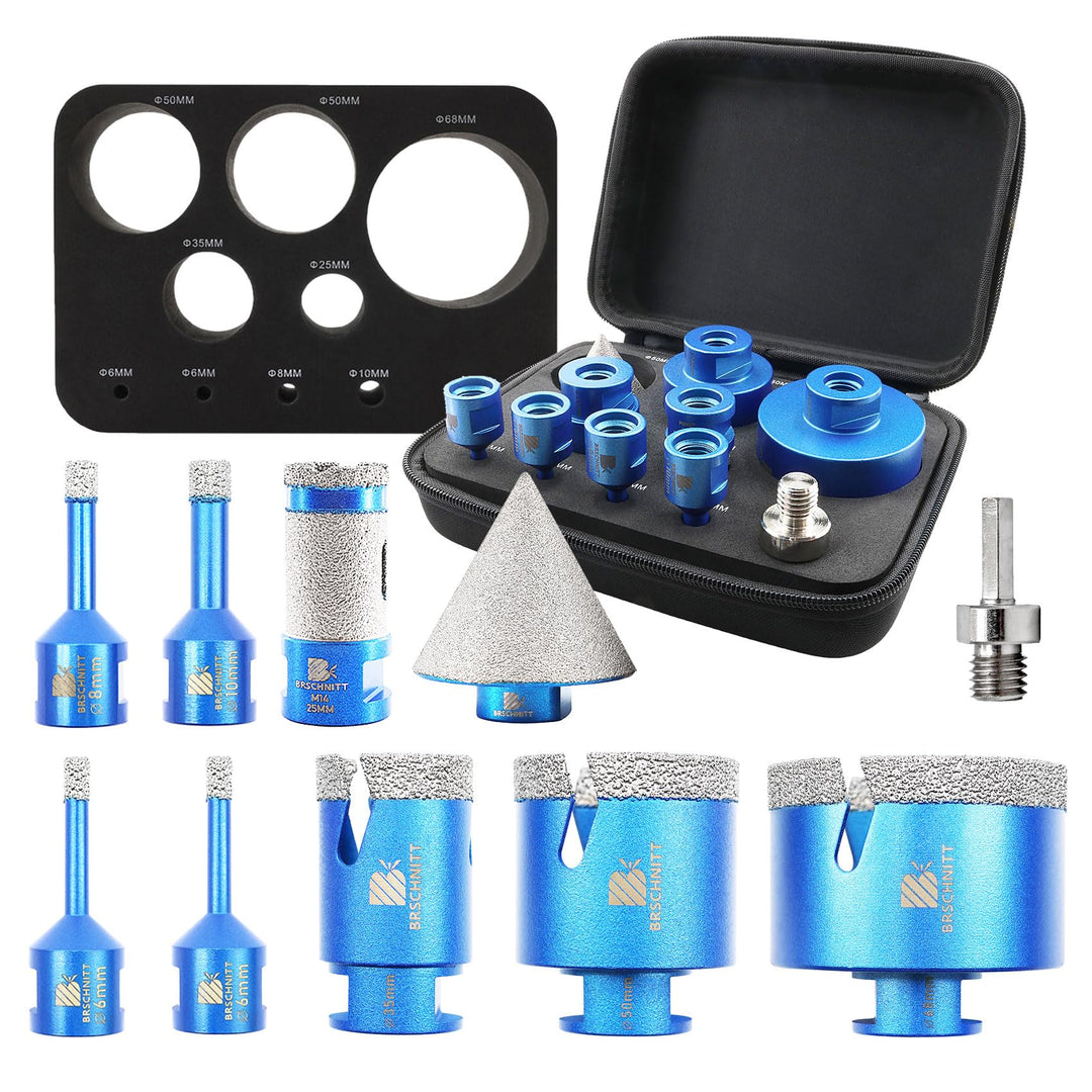 Diamantbohrer Fliesenbohrer Set - BRSCHNITT Diamantbohrer & 25Diamant Fingerfräser-50mmFasenbohrer e