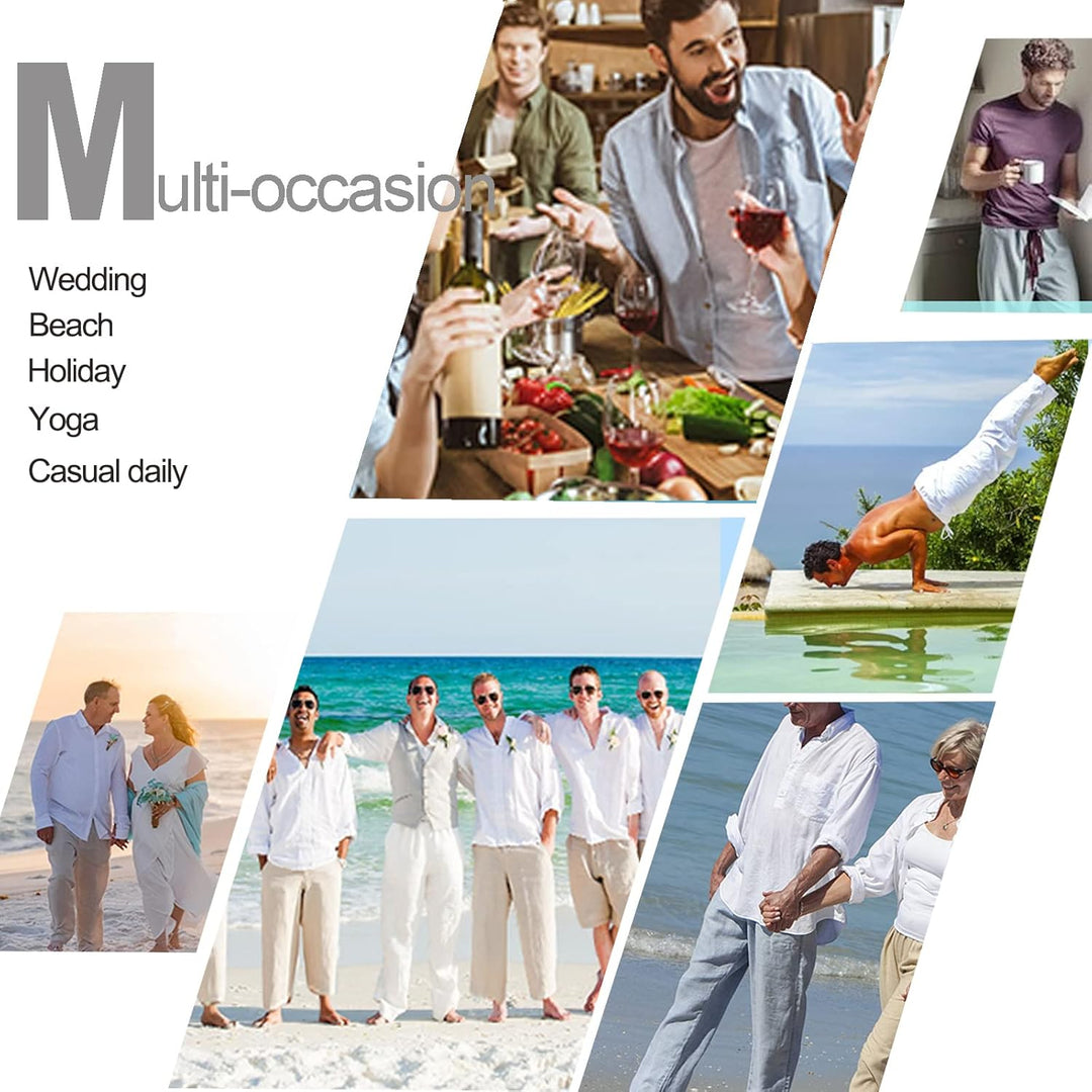 Halfword Leinenhose Herren Hose Lang Freizeithose Strandhose Sommer Leichte Tasche Kordelzug Urlaub