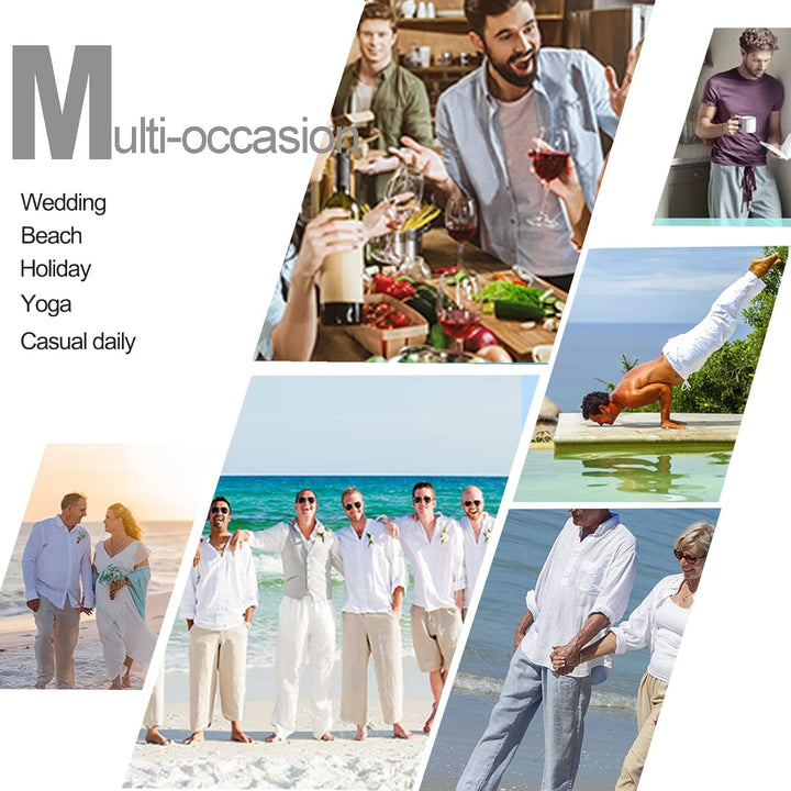 Halfword Leinenhose Herren Hose Lang Freizeithose Strandhose Sommer Leichte Tasche Kordelzug Urlaub