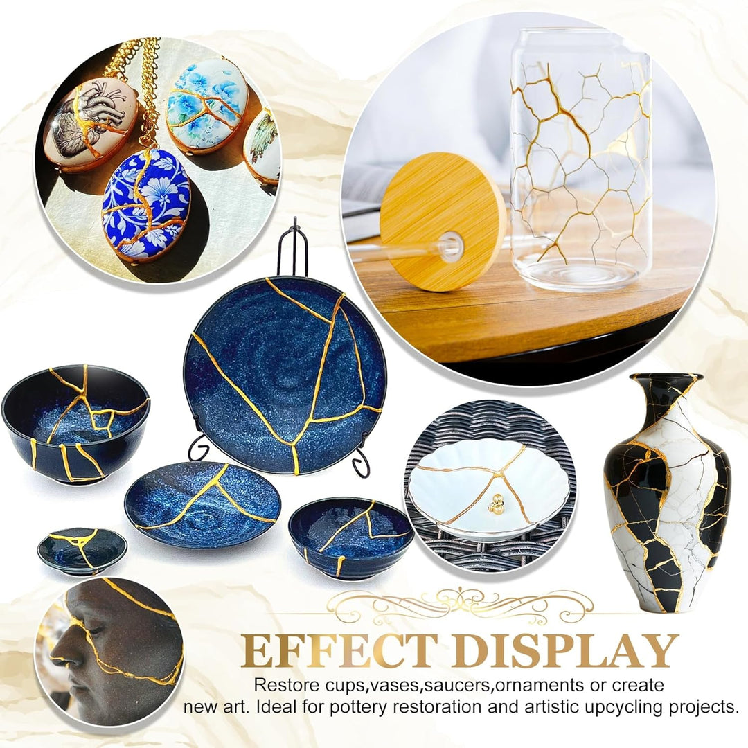 Kintsugi Reparaturset, Japanisches Kintsugi Kit mit 50ml Lebensmittelechter Keramikkleber, 4 Farben