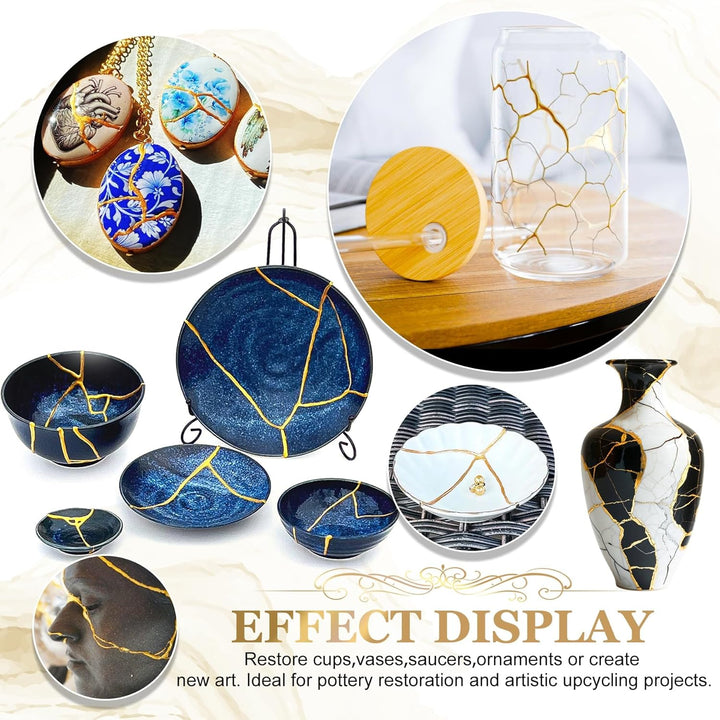 Kintsugi Reparaturset, Japanisches Kintsugi Kit mit 50ml Lebensmittelechter Keramikkleber, 4 Farben