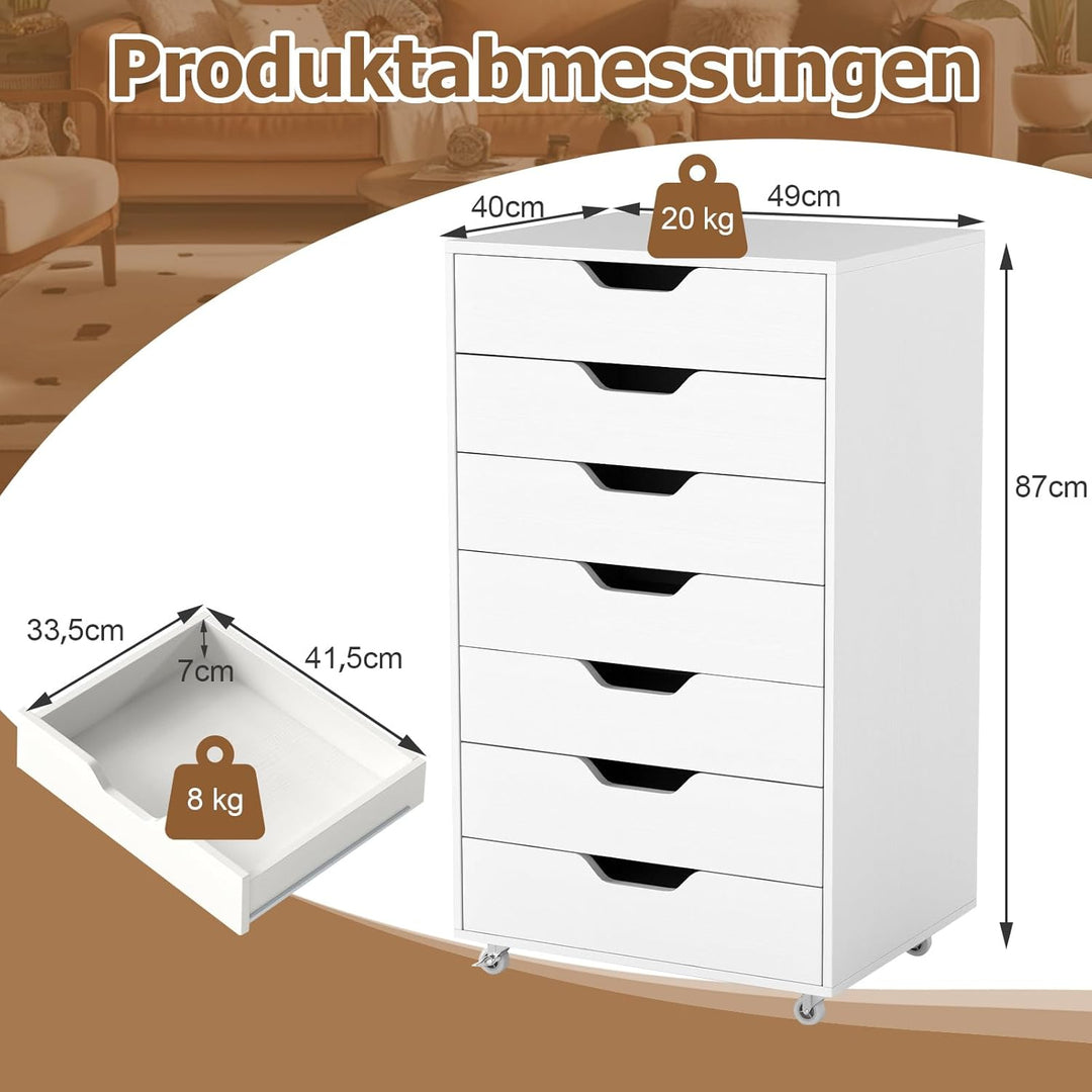 COSTWAY Rollcontainer mit 7 Schubladen, mobiler Aktenschrank mit Rädern, Bürocontainer Schubladensch