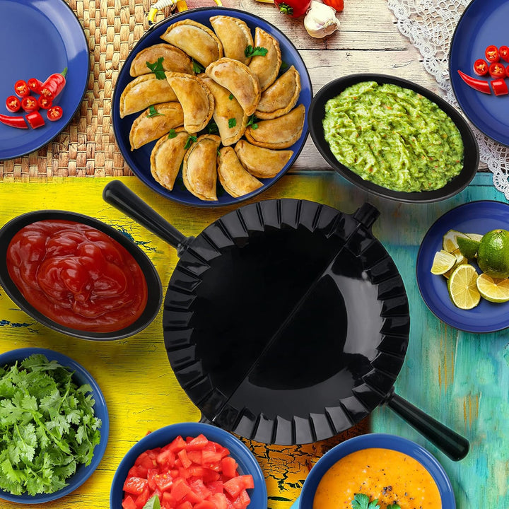 Tortillada – Empanadas Maker Formen 15,5 cm/Empanada Form Presse Set 7 teilig inkl. Rezeptbuch, Dips