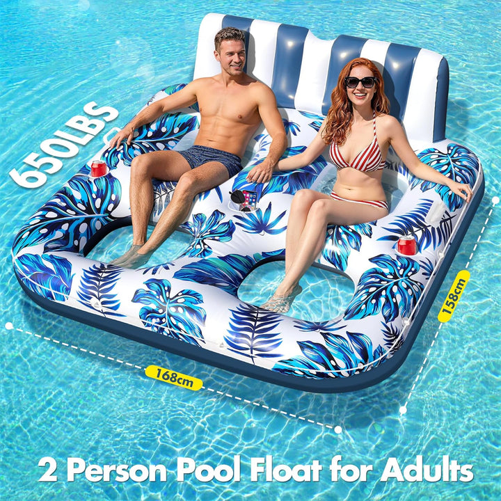 LuxBlue Pool Sessel Aufblasbar 2 Personen, Schwimmsessel für Pools Erwachsene mit Getränkehalter&Gri