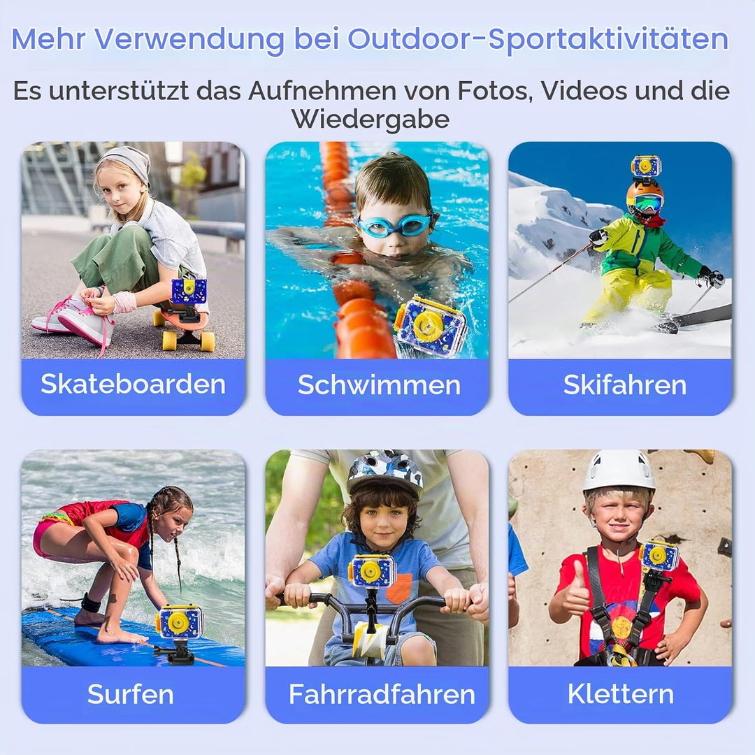 GKTZ Kinderkamera wasserdichte,Unterwasserkamera-1080P Selfie Digitalkamera Fotoapparat für Kinder,
