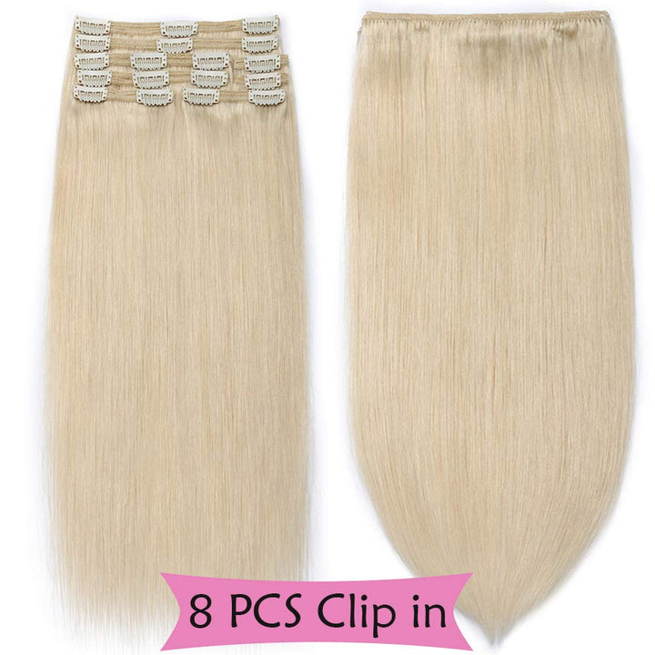 SEGO Clip in Extensions Echthaar Haarverlängerung Haarteil Doppelt 8 Tressen hitzebeständig glatt Pl