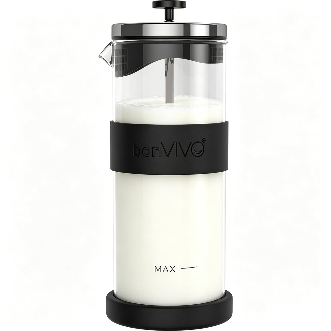 bonVIVO FOMO, Milchaufschäumer Manuell Betrieben, Milchaufschäumer Glas Und Edelstahl, Hand Milchsch