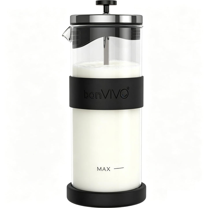 bonVIVO FOMO, Milchaufschäumer Manuell Betrieben, Milchaufschäumer Glas Und Edelstahl, Hand Milchsch