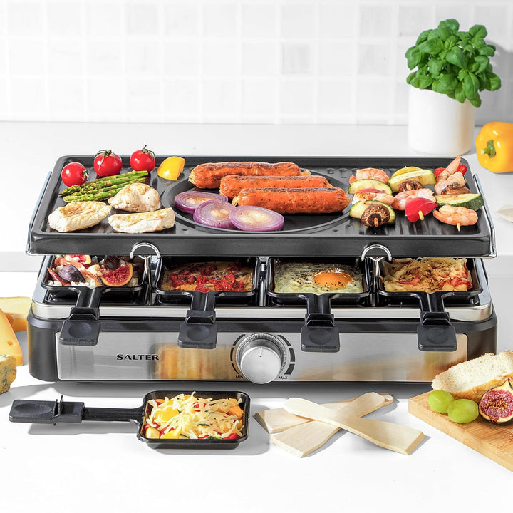 Salter Elektrischer Raclette Grill & Fondue - 2-in-1 Rauchfreier Indoor Grill, 1,3L Schmelztopf für