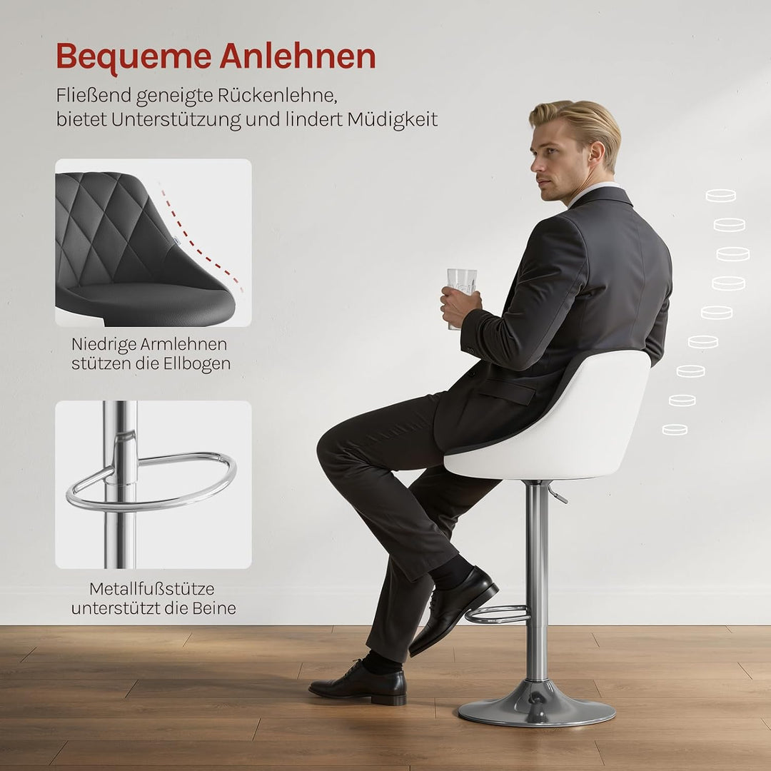 WOLTU BH30sz-2 Design 2 farbig Barhocker mit Griff 2er Set, stufenlose Höhenverstellung, verchromter