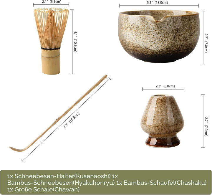 Japanisches Matcha-Teeset, Matcha-Schale mit Ausguss, inklusive handgefertigtem Keramik-Besenhalter,