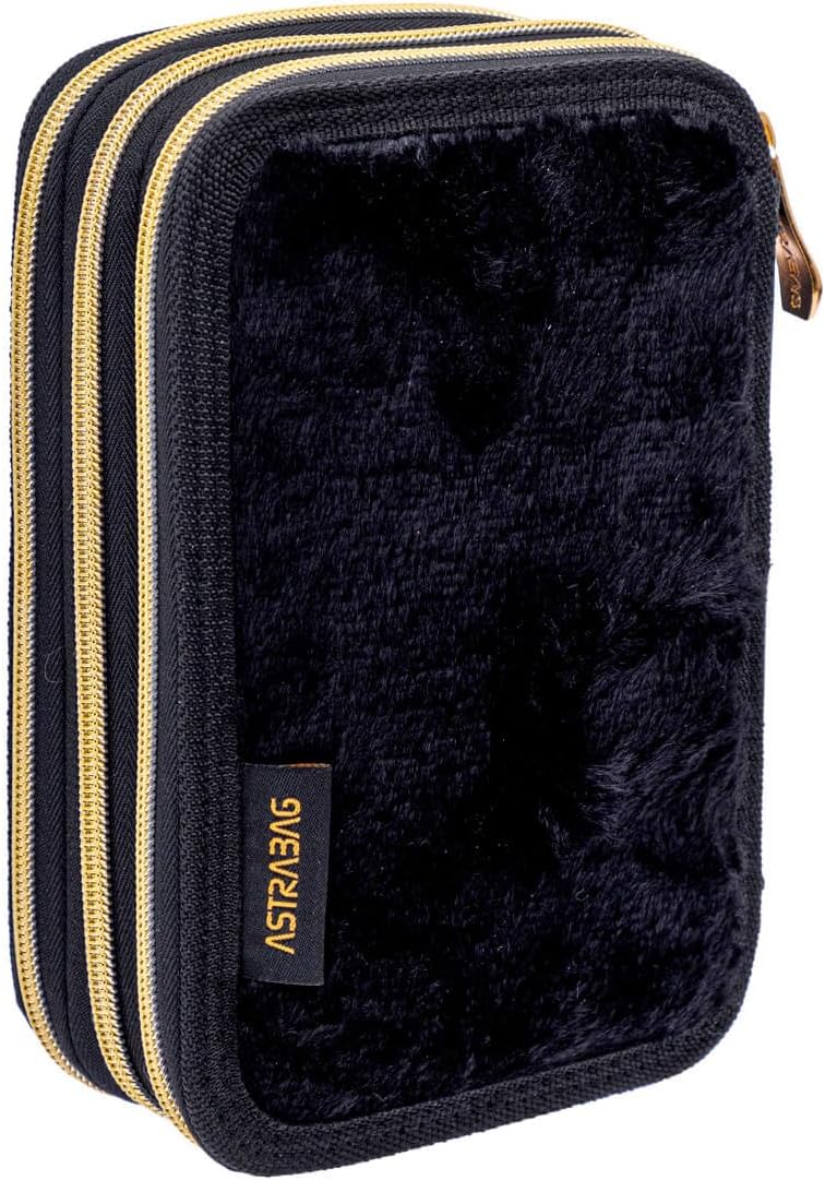 ASTRABAG 3-Fach Mäppchen Federmappe Gefüllt Jumbo Fluffy Kitty Black mit Plüsch und Ohren