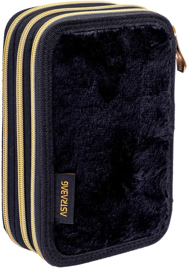 ASTRABAG 3-Fach Mäppchen Federmappe Gefüllt Jumbo Fluffy Kitty Black mit Plüsch und Ohren