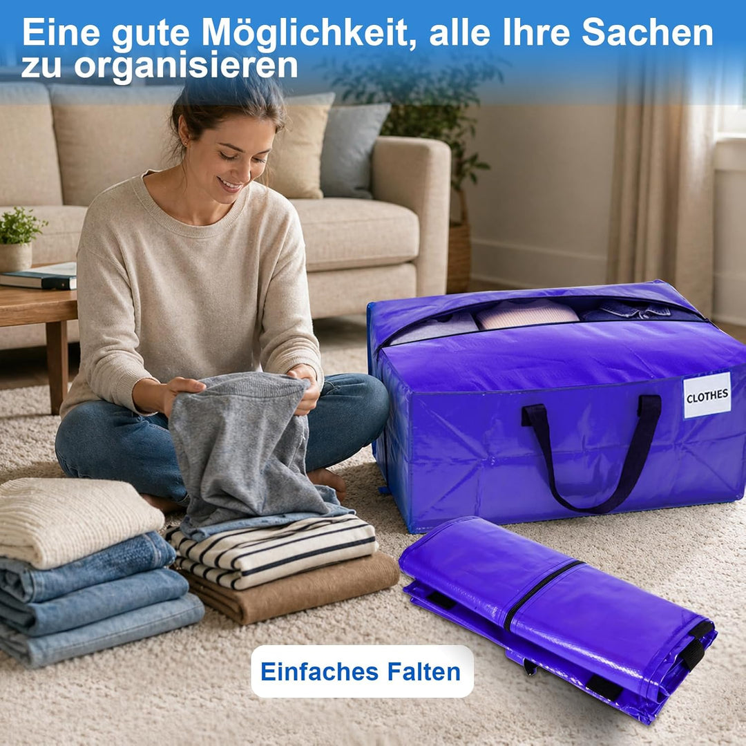 Umzugskartons 95-Liters-Dunkelblau,8 Stück Grosse Aufbewahrungstasche mit Reissverschlüssen,Robuste