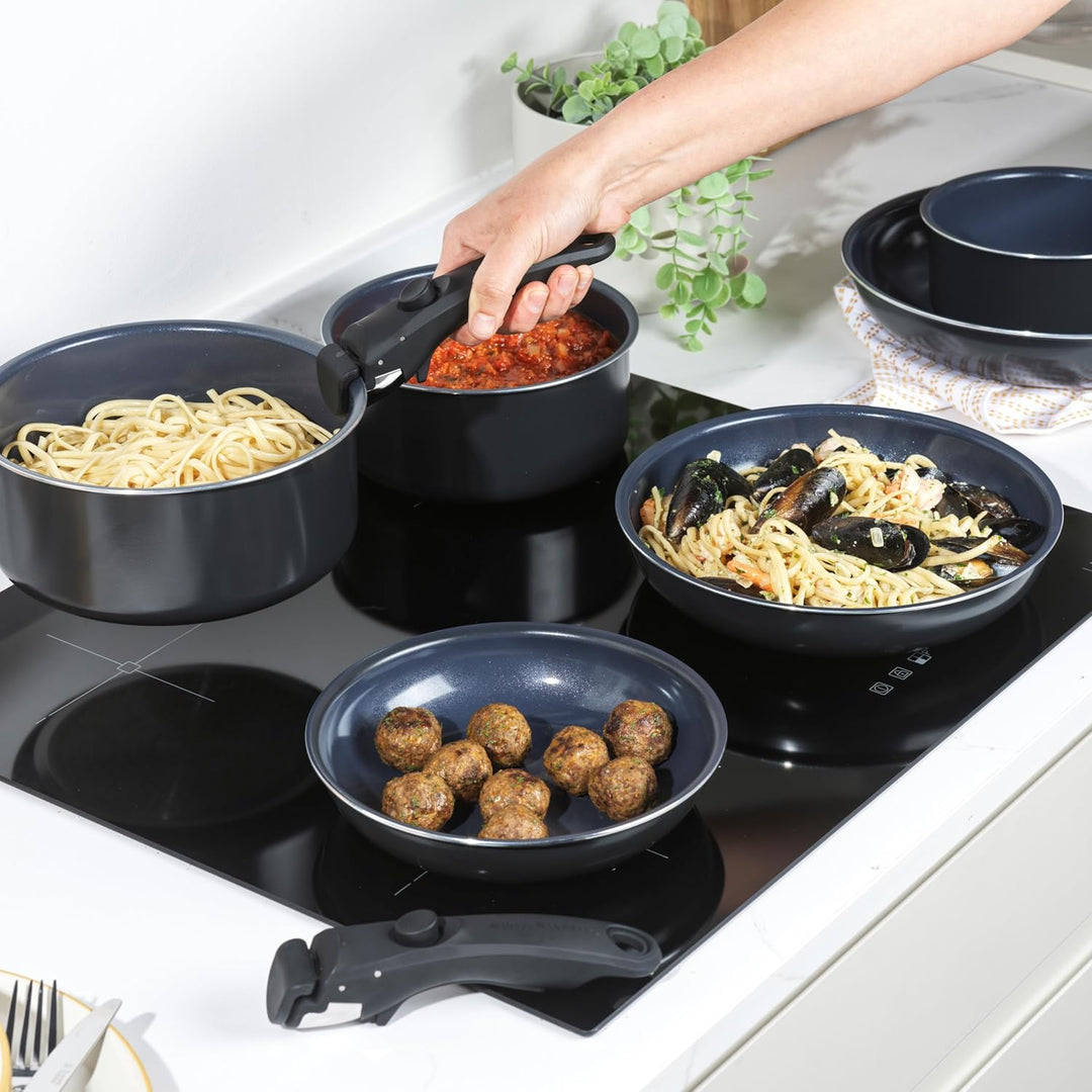 Russell Hobbs RH03321EU7 Smart Clip Topf- und Pfannenset – 8-teilig, Keramikbeschichtung, abnehmbare