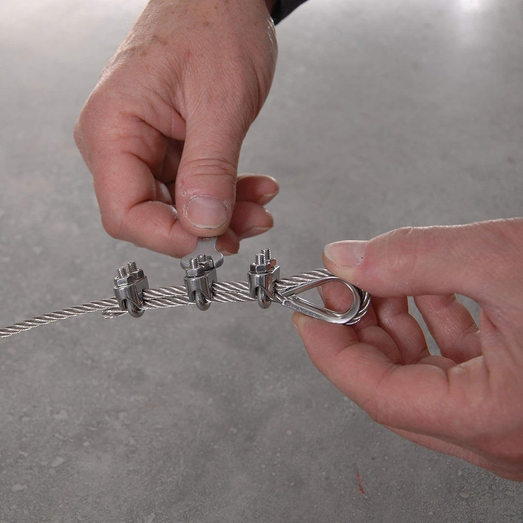 Drahtseile24 Drahtseil Set mit 8x Seilklemmen, 2x Kauschen & 2x Seilspanner | Drahtseil spannen | Ø1