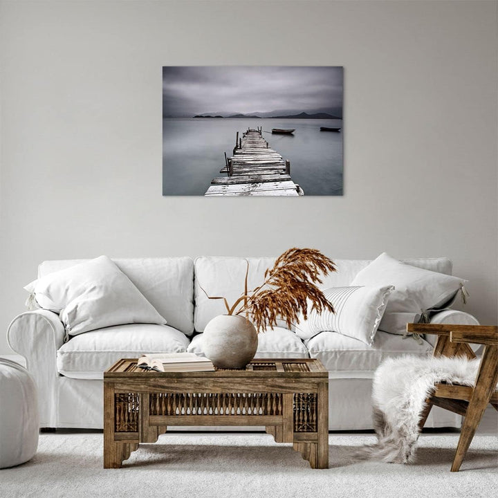 ARTTOR Bilder auf Leinwand Brücke See Leinwandbild mit Rahmen 70x50cm Wandbilder Dekoration Wohnzimm