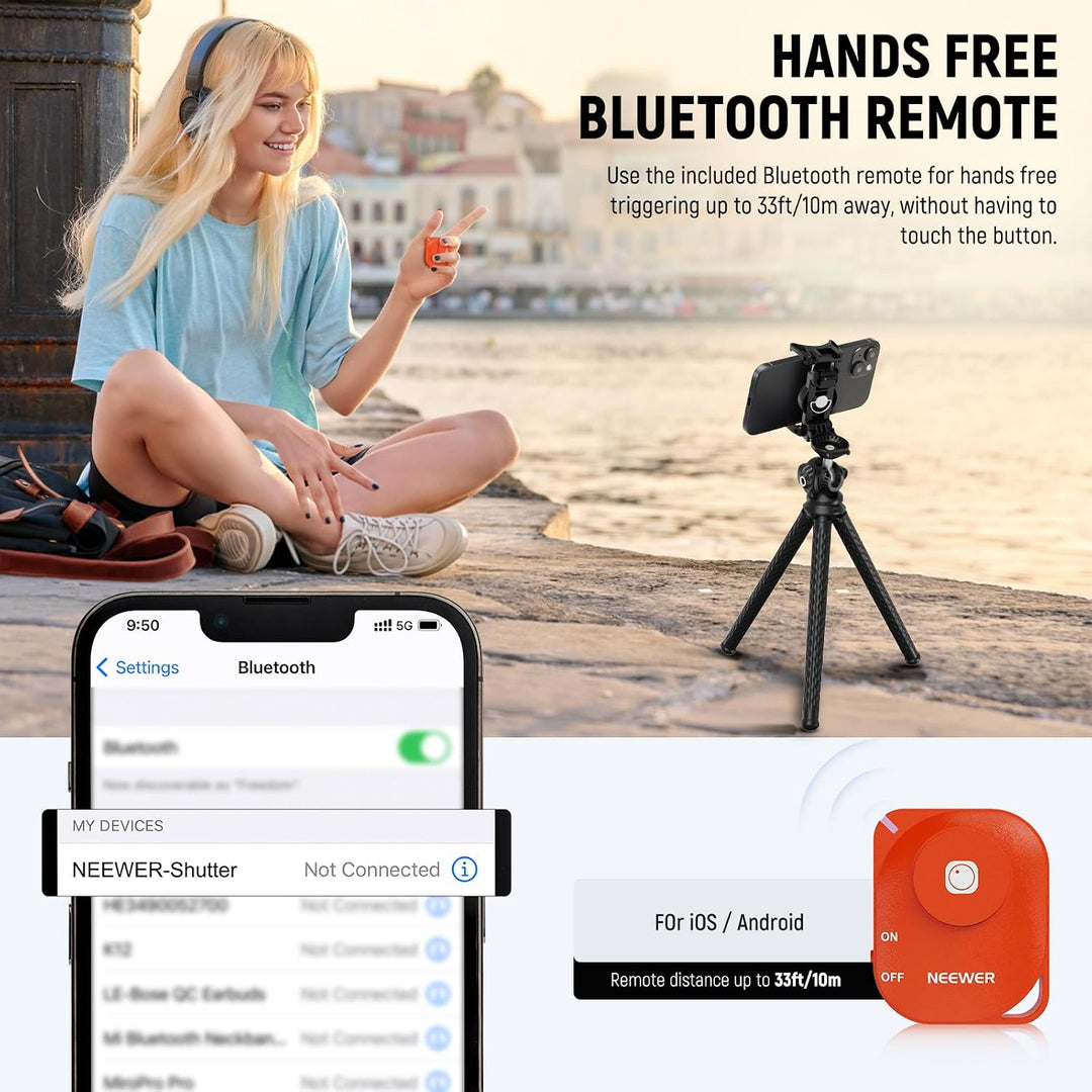NEEWER Stativ Flexibel Fernbedienung Mini Kamera Handystativ mit Handy Halterung, Action Kamera Adap