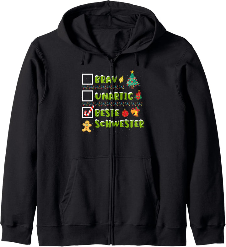 Lustiges Brav, Unartig, Beste Schwester Weihnachten Geschenk Kapuzenjacke