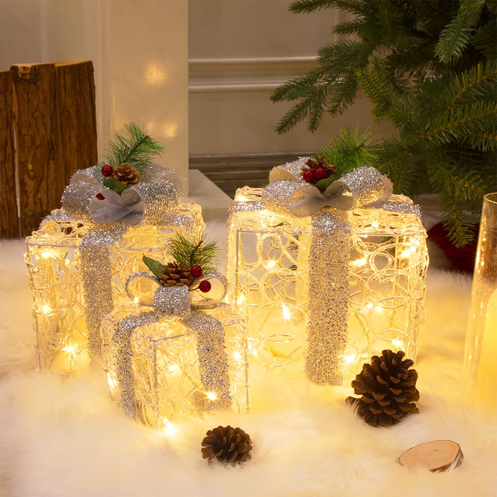 DELICHTER LED Weihnachtsdeko, 3PK Boxen weiss Acryl Weihnachten Boxen Lichter für Innen Aussen beim