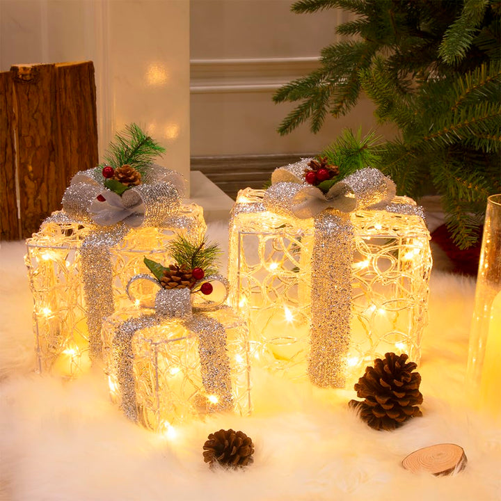 DELICHTER LED Weihnachtsdeko, 3PK Boxen weiss Acryl Weihnachten Boxen Lichter für Innen Aussen beim