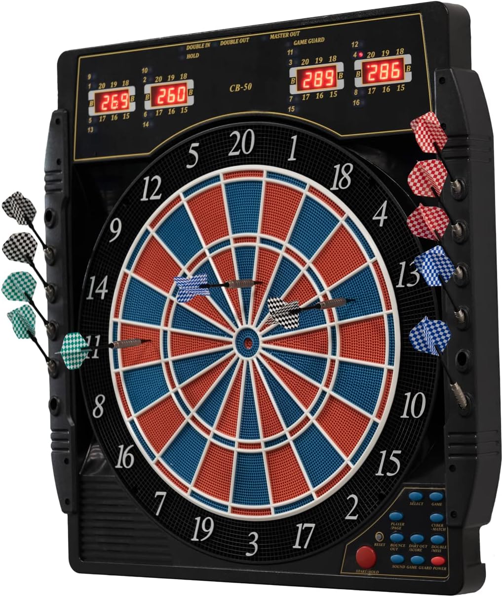 Dartautomat Karella CB-50, elektronische Dartscheibe mit 27 Spielen und 159 Spielvarianten, exakte T