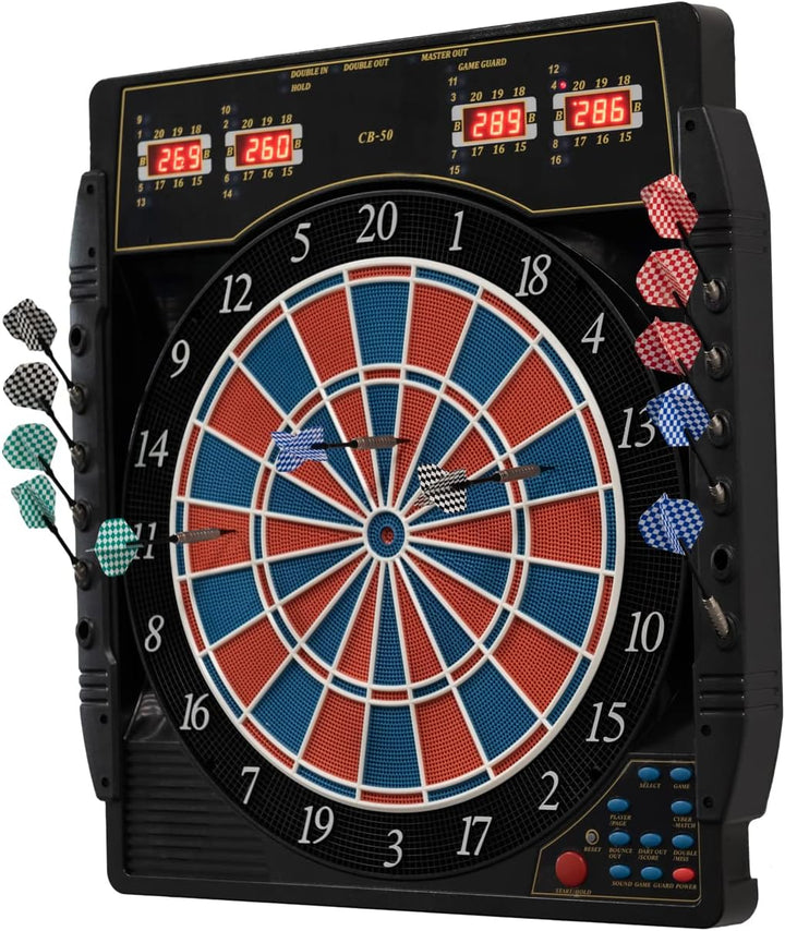 Dartautomat Karella CB-50, elektronische Dartscheibe mit 27 Spielen und 159 Spielvarianten, exakte T