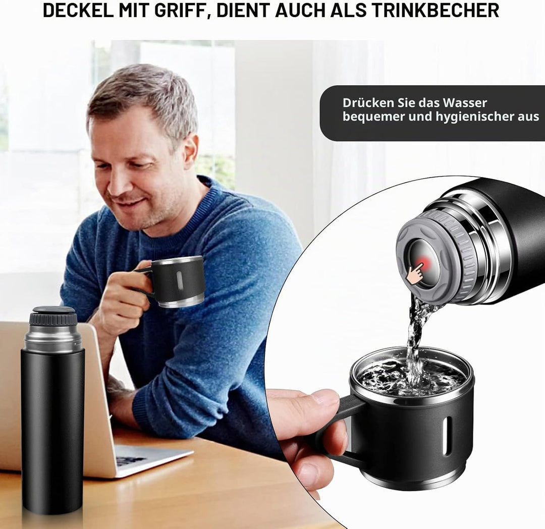 Thermosflasche, Trinkflasche Edelstahl HäLt 10 Stunden Heiss und Kalt, Isolierflasche 500Ml mit Ausl