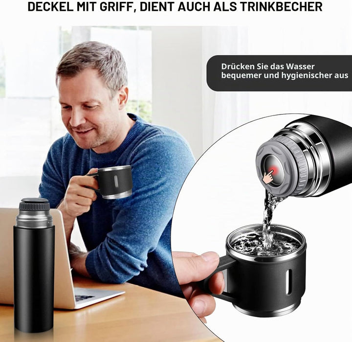 Thermosflasche, Trinkflasche Edelstahl HäLt 10 Stunden Heiss und Kalt, Isolierflasche 500Ml mit Ausl