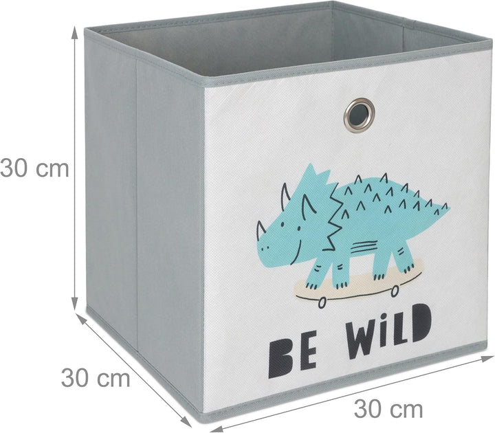 Relaxdays 3er Set, Kinder Aufbewahrungsboxen, süsse Dino-Motive, Faltbox für Würfelregale, HBT: 30x3