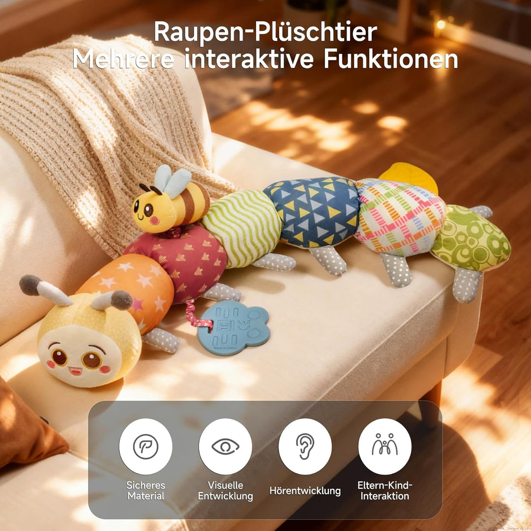 TUMAMA KIDS Baby Spielzeug 0 3 6 Monate Raupe Babyspielzeug, Bauchlage Kissen Greifling Kuscheltier