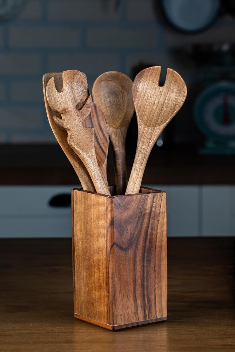 Demy Craft – Walnussbaum Handgefertigter Löffelhalter aus Holz, Nachhaltiger Besteckhalter für die K