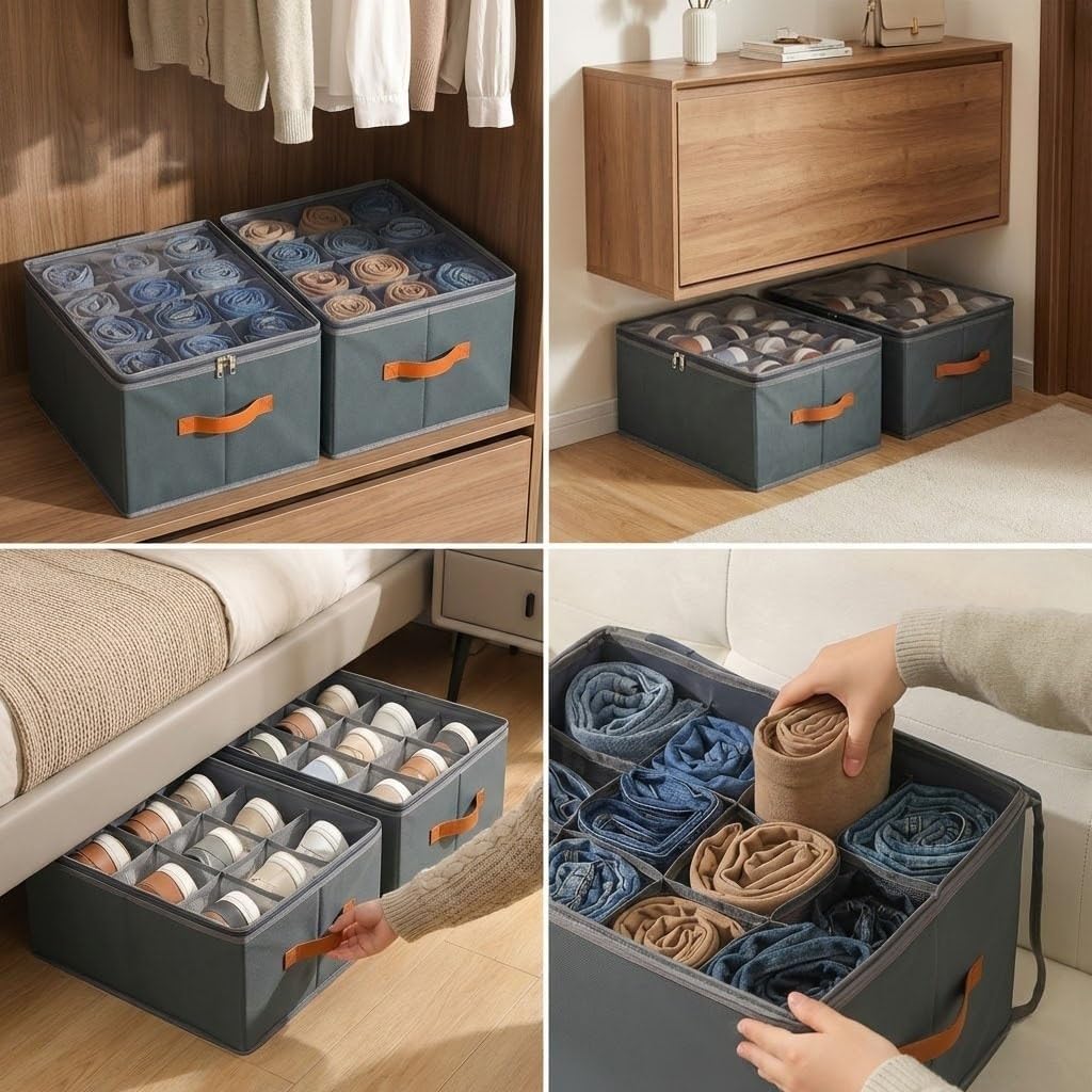 Schuhorganizer Set aus 2 Boxen, je mit 12 Fächern für bis zu 12 Paar Schuhe - Stabile Schuhaufbewahr