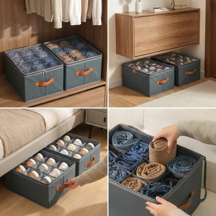 Schuhorganizer Set aus 2 Boxen, je mit 12 Fächern für bis zu 12 Paar Schuhe - Stabile Schuhaufbewahr