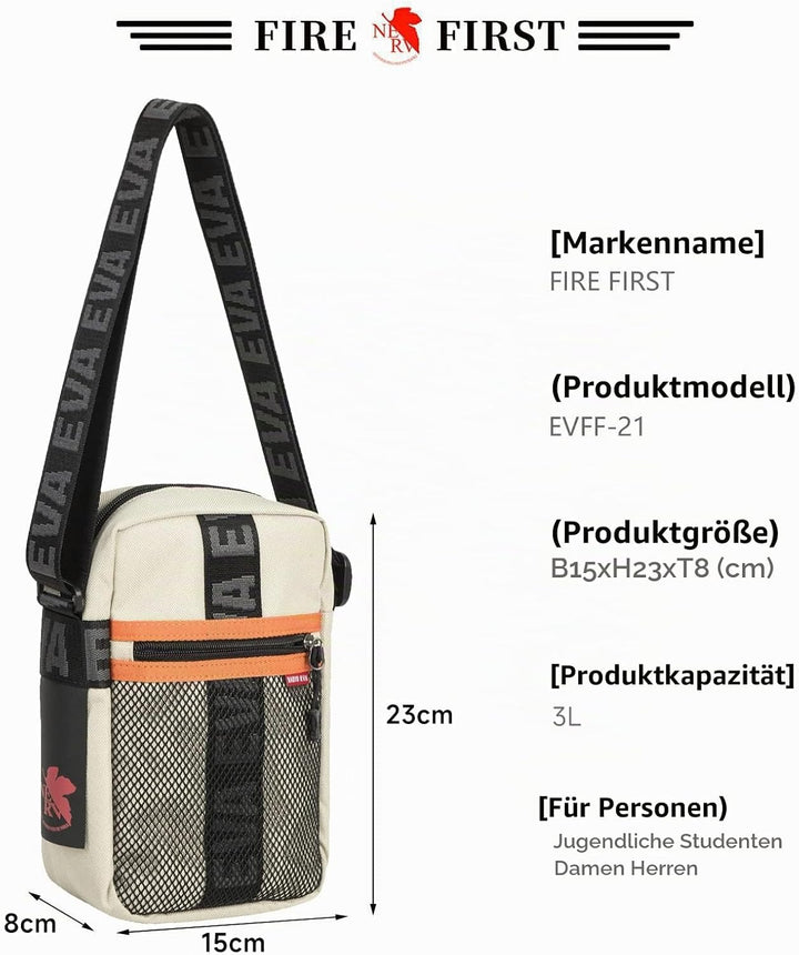 FIREFIRST x RADIO EVA - Evangelion Mini Shoulder Bags Schule Schultertaschen Beige W15×H23×D8（cm）, B
