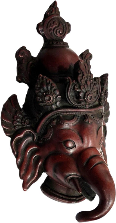 Purpledip Resin Idol Krodhit Ganesha: Dakshin Murti Angry Ganapathi Wall Hanging Stone Finish Mask (