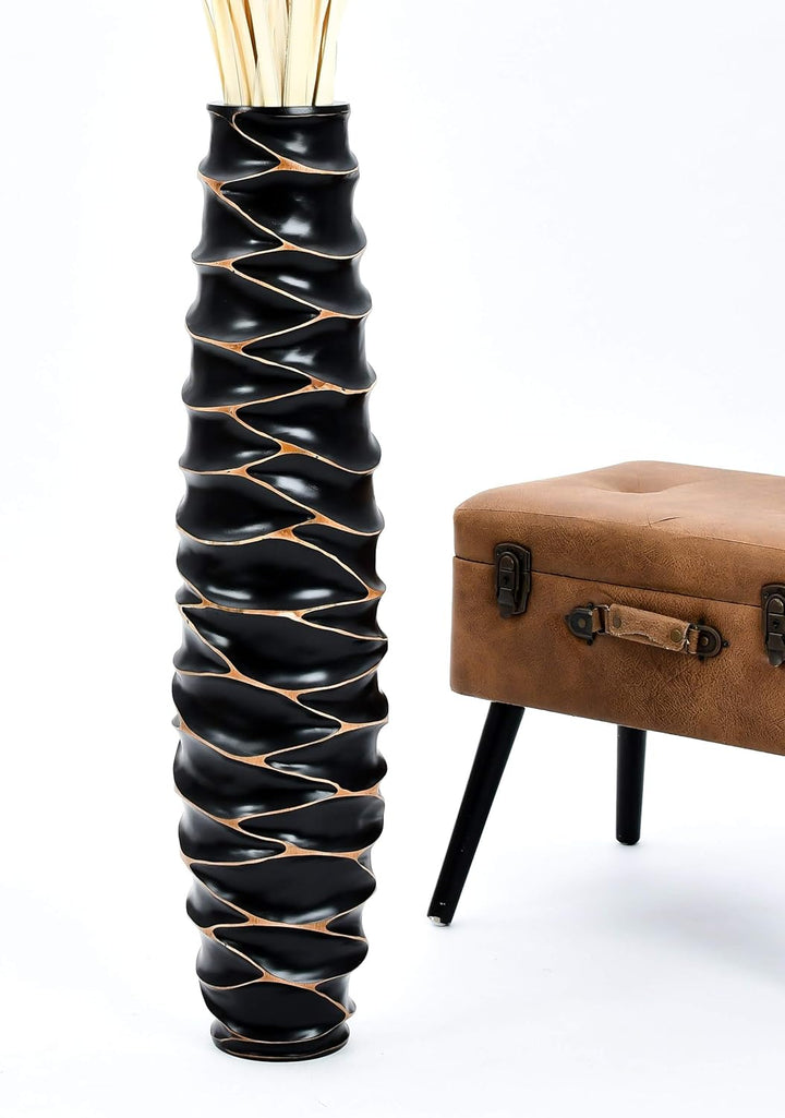 Leewadee Grosse Bodenvase für Dekozweige hohe Standvase Design Holzvase, Holz, 90 cm, Schwarz 90 cm