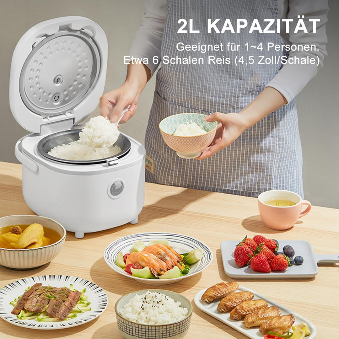 Bear Reiskocher Weiss 2L mit Dampfgarer, 6 Reiskochfunktionen mit braunem Reis, Dampf, Brei, Suppe,