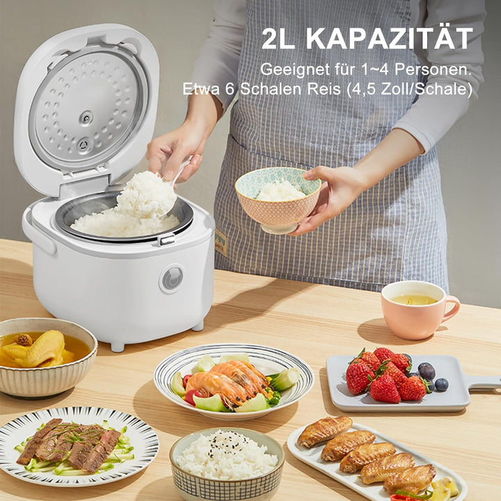Bear Reiskocher Weiss 2L mit Dampfgarer, 6 Reiskochfunktionen mit braunem Reis, Dampf, Brei, Suppe,