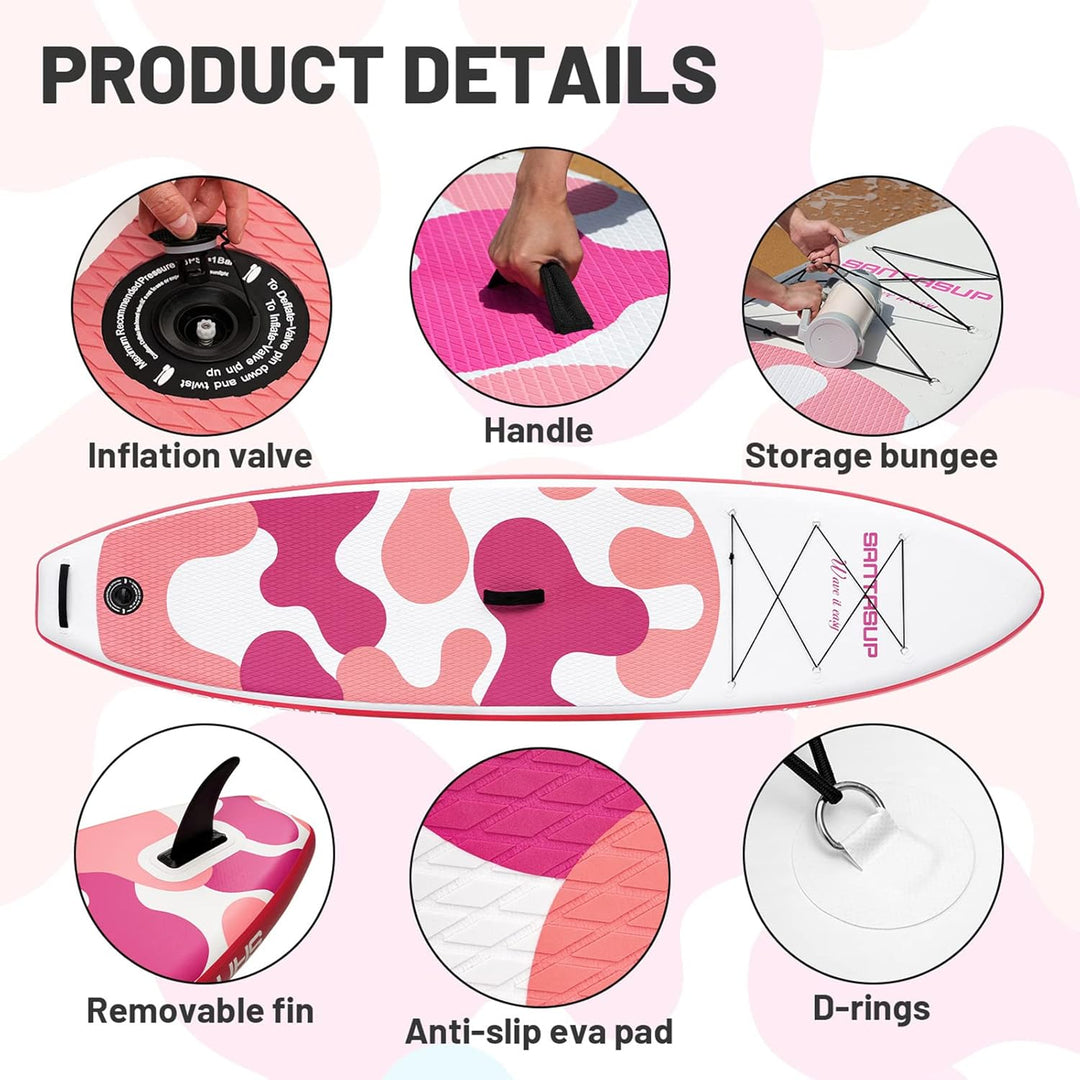 Santasup Aufblasbares Stand Up Paddle Board Surfbrett SUP Komplettes Paddleboard Zubehör Verstellbar