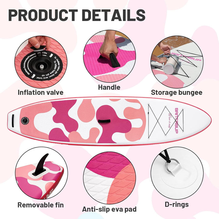 Santasup Aufblasbares Stand Up Paddle Board Surfbrett SUP Komplettes Paddleboard Zubehör Verstellbar
