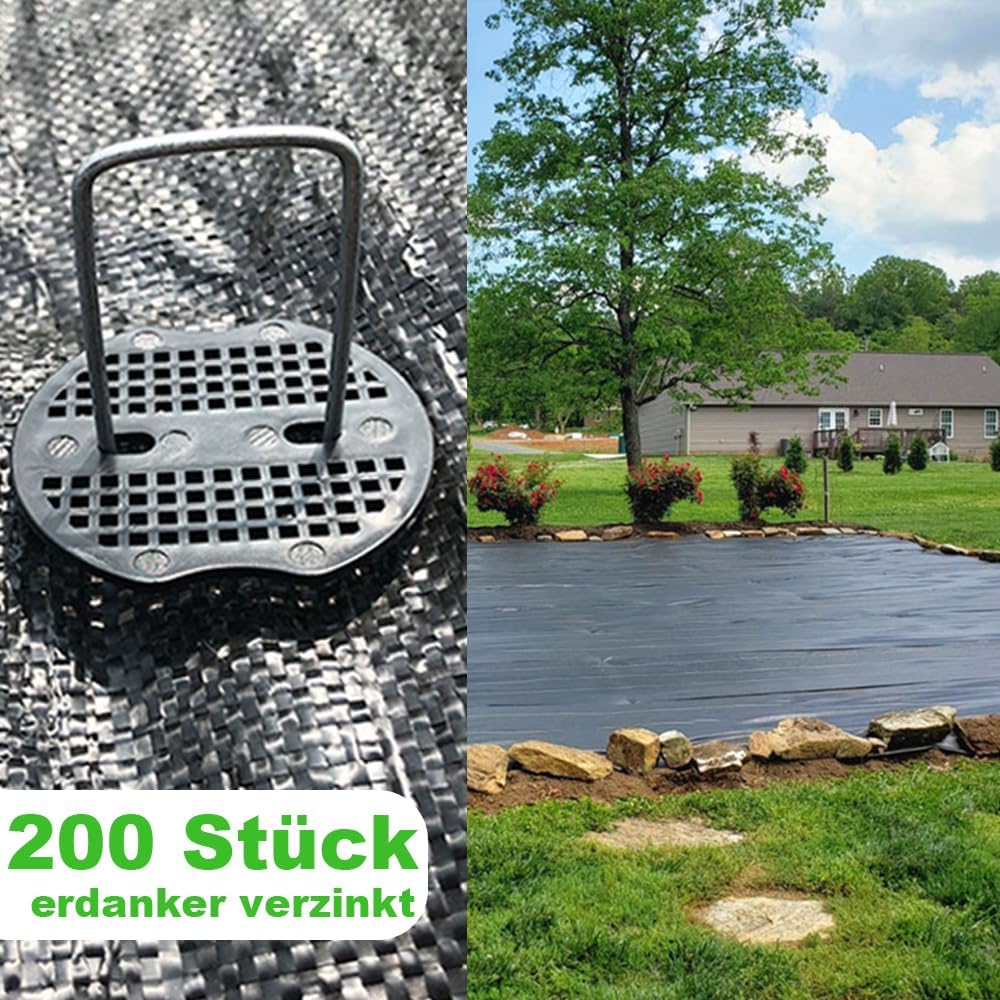 Bakulyor 200 Stück Erdanker + 200 Stück Unterlegscheiben, Erdanker Verzinkt Für Unkrautvlies, Stahl
