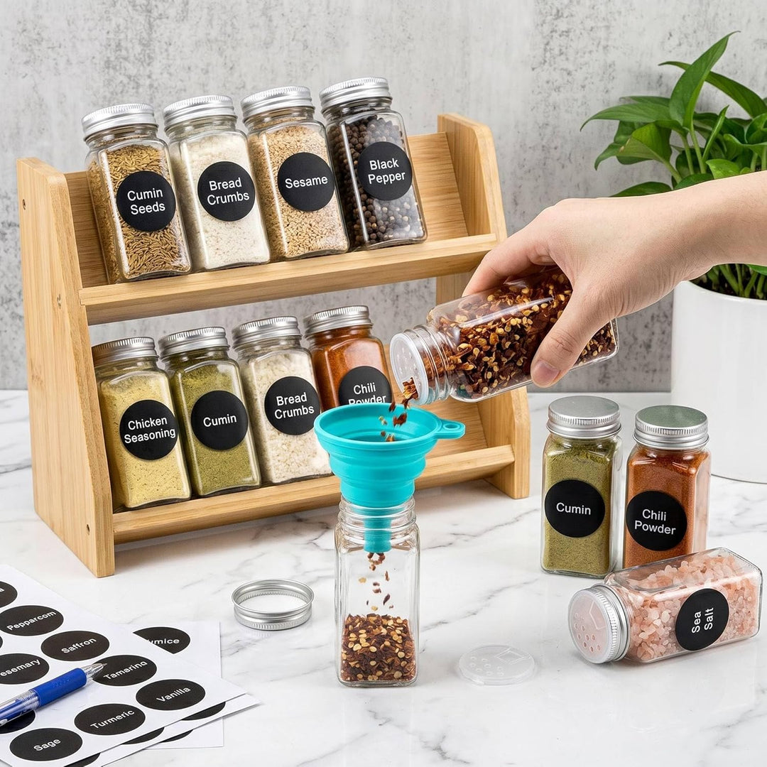 WUWEOT 24 Stück Kunststoff-Gewürzgläser, 120 ml Gewürzflaschen, quadratische Gewürzbehälter, wiederv