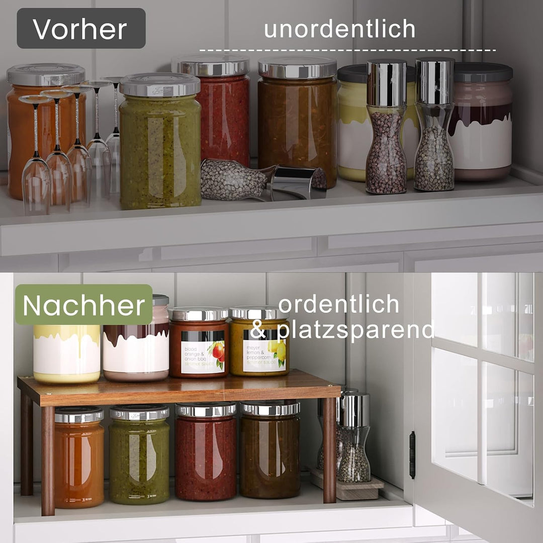 Fibogollo Gewürzregal Akazienholz 2er Set gross ausziehbar stapelbar Brown Grossformat, Brown Grossf