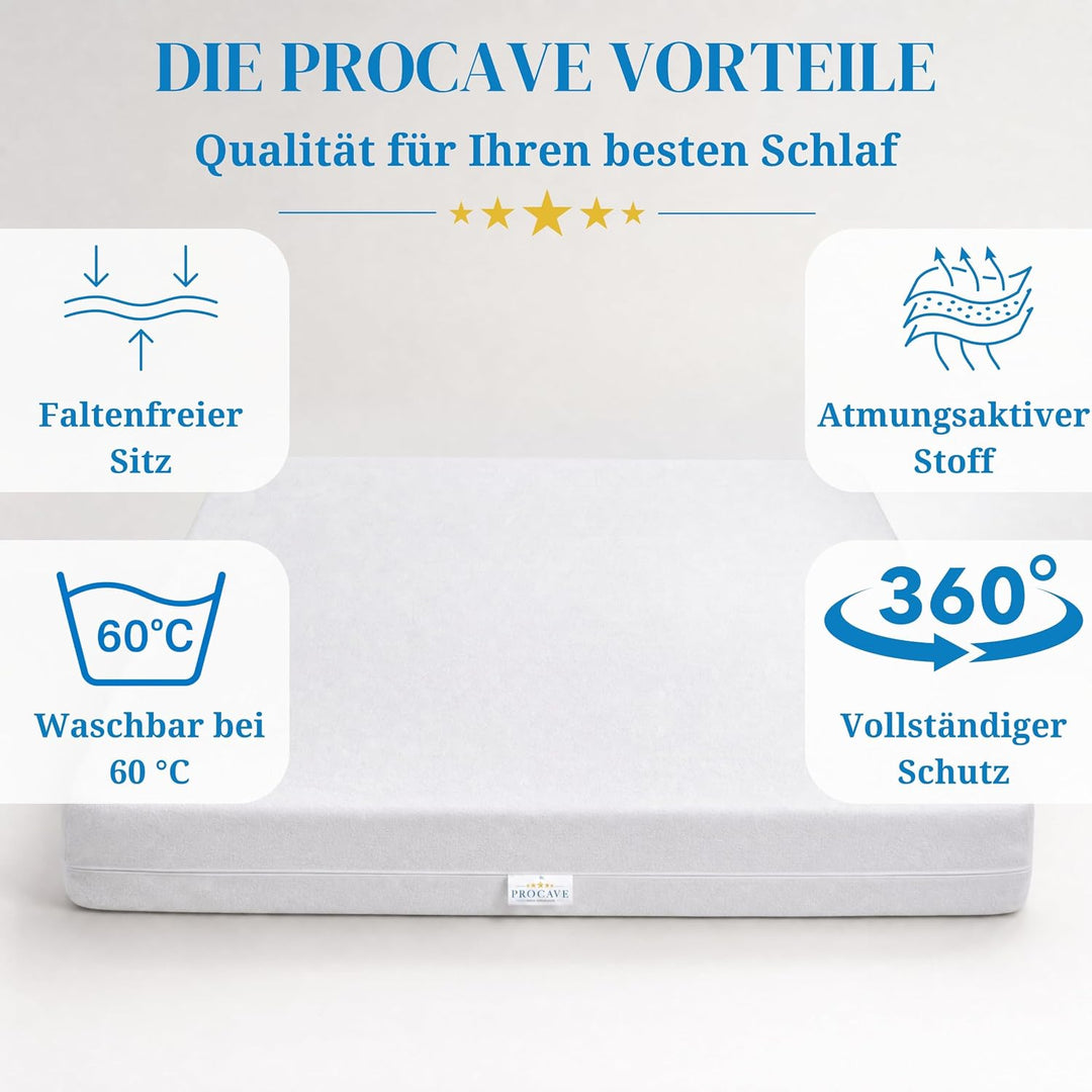 PROCAVE Matratzenbezug Frottee unversteppt 100 x 220 cm | Matratzen-Höhe 10-15cm | Matratzenschoner