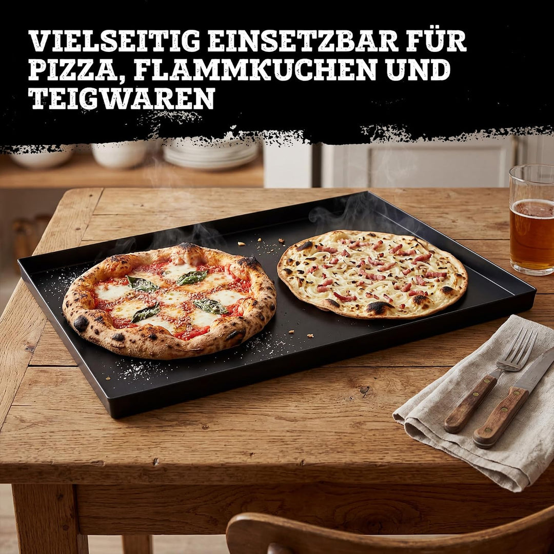 FMprofessional Pizzablech 60x40 cm, eckige from ideal für Pizza, Backblech ist hitzebeständig bis 40